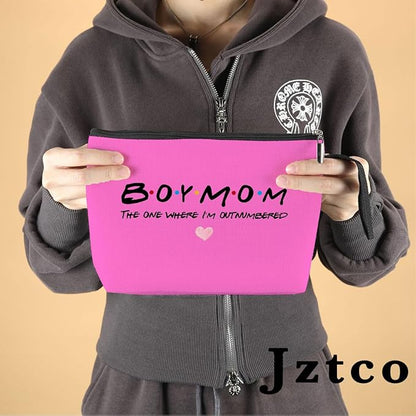 Jztco Boy Mama Makeup Bag, Baby Shower Gifts for Mom First Time, Christmas Birthday Unique Cosmetic Bag Funny Mothers Day, New Mom Gifts - Boy Mama The One Where I'm Outnumbered, Pink