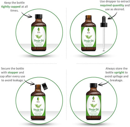 SVA Thuja Essential Oil – 4 Fl Oz – 100% Natural Thuja Oil - for Diffuser, Hair Care, Face, Skin Care, Aromatherapy, Scalp and Body Massage, Soap and Candle Making – with Dropper