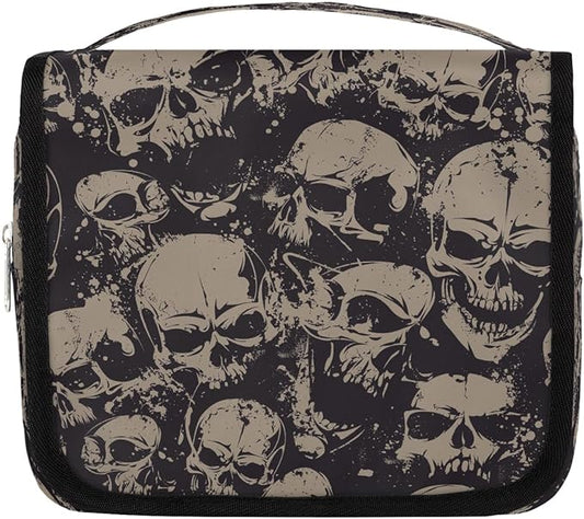 Travel Toiletry Bag for Women & Men Bohemian Skull Cool Hanging Cosmetic Organizer Portable Waterproof Makeup Case Make Up Bag with Compartments Travel Essentials for Bathroom Shower