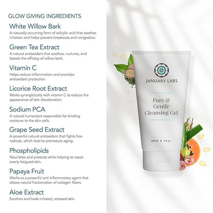 January Labs Pure & Gentle Face Cleanser Gel, Face Wash for All Skin Types, Dry Skin, Sensitive, Acne Prone Skin, Skin Care Essential, 5 Oz