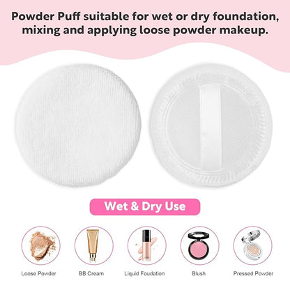 100% Cotton Powder Puff, 10 Pcs Makeup Powder Puff for Face Powder, 2.36 inch Cosmetic Puffs Pads with Ribbon for Loose and Foundation(White)