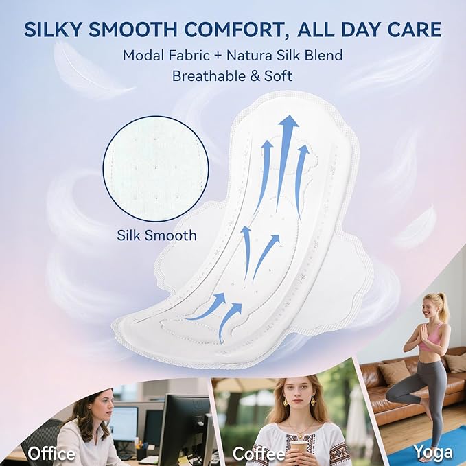 MODAL Pads for Women, Unscented Daily Thin Sanitary Pads for Period with Wings, 11.4 Inch(290 mm), Large, 6 Count