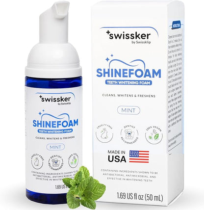 Swissklip ShineFoam | Teeth Whitening Foam | Mint Flavor Whitening Toothpaste | Teeth Whitener I Professional Teeth Whitening Kit | 100% Vegan - Made in USA - 1.69 oz - Pack 1