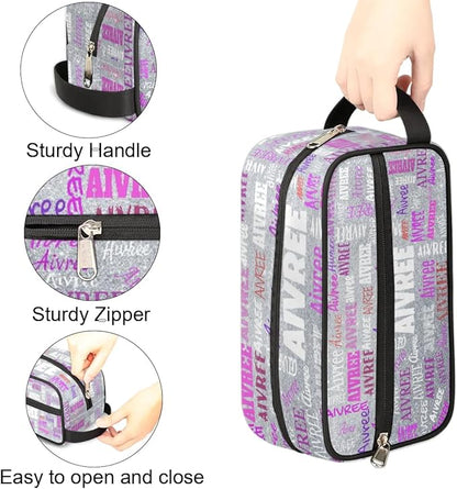 Personalized Travel Cosmetic Bag Waterproof Makeup Bags, Custom Name Organizer Case Toiletries Container Bag Silver Glitters