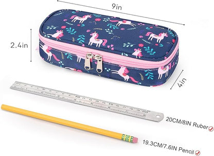 mibasies Girls Pencil Case for Kids, Multi-Slot Pencil Pouch, Unicorn Flower