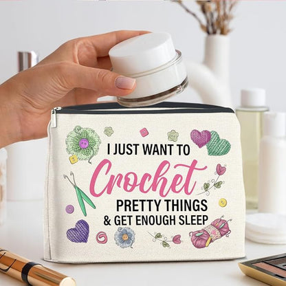 Funny Makeup Bag Crochet Gifts for Women, Knitting Gifts Crochet Lovers Gifts Cosmetic Bag Zipper Makeup Pouch