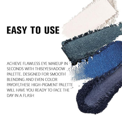 evpct Eyeshadow Quad Palette, White Cyan Royal Dark Blue Green Glitter Shimmer Metallic Matte High Pigment Mini Eye Shadow Palette Makeup for older Women, Smudge Proof Vegan Cruelty-free Night Mayhemt