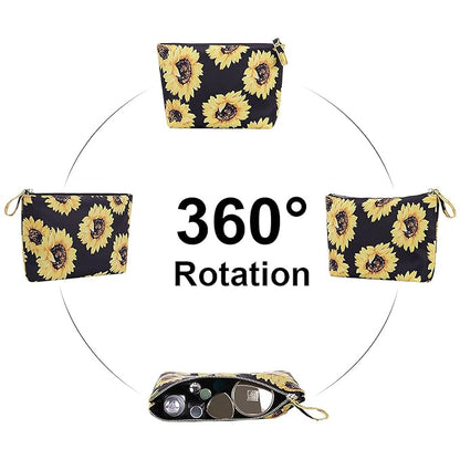 Cosmetic Bag for Women Make up Storage Pouch Case Portable Zipper Travel Accessories Organizer for Toiletry Water Repellent, Sunflower