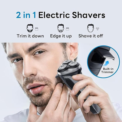 Electric Razor for Men, 100% Waterproof, Gentle on Sensitive Skin, Wet & Dry Rotary Electric Shavers for Men, Pop-up Beard Trimmer, 120 Min Shaving, 1.5H Fast Charge, Ergonomic Men's Shaver