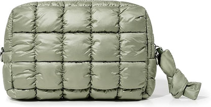 Yarnic Quilted Makeup Bag Cosmetic Bag, Travel Toiletry Bag for Women, Cute Makeup Bag Organizer Puffer Makeup Pouch (M, Sage Green)