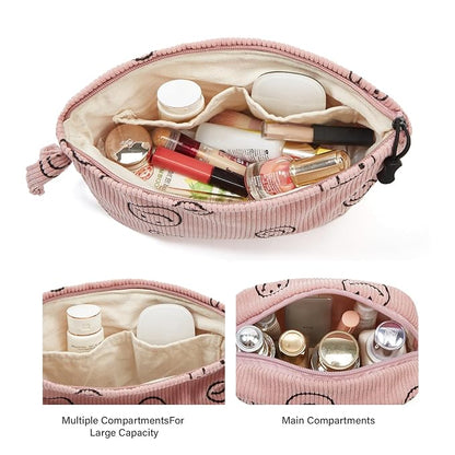 Makeup bag set small Cosmetic bag for women purse Corduroy Organizer with interior Pockets,cute Pencil zipper Pouch travel Toiletry Bag with handle(Tulip Yellow)