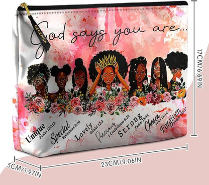 Cute Makeup Bag for Purse Waterproof Cosmetic Bags for Women Funny Smooth Zipper Travel Toiletry Pouch 10X8 Inches-African American Afro Makeup pouch