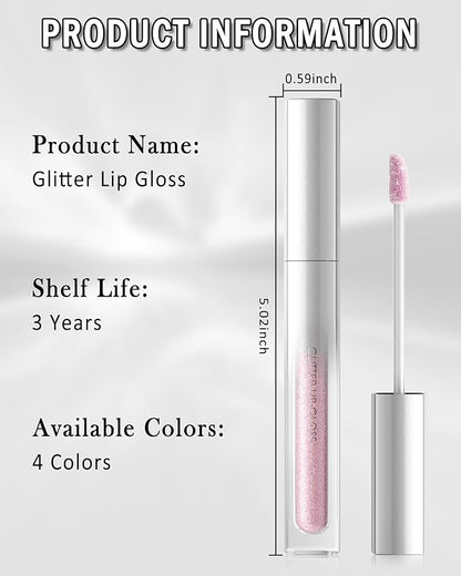 Glitter Sheer Silver Lip Gloss, Matte Metallic Shimmer Non-Stick Lip Gloss,Long-Lasting Waterproof Smudge Proof Liquid Lipstick Lipgloss,Sparkle Diamond Lip Tint Stain, Makeup Gift for Women Girl-01