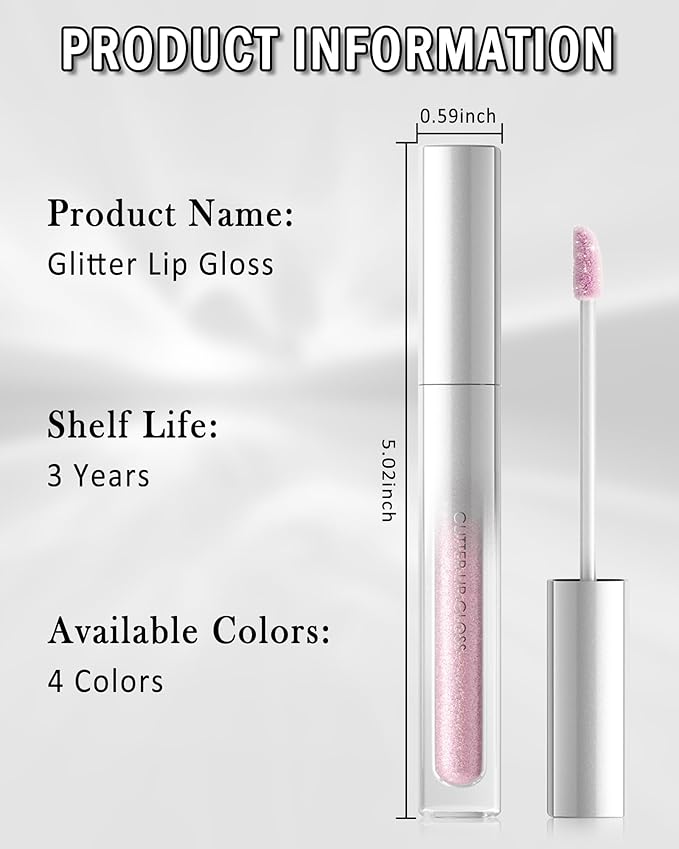 Glitter Sheer Silver Lip Gloss, Matte Metallic Shimmer Non-Stick Lip Gloss,Long-Lasting Waterproof Smudge Proof Liquid Lipstick Lipgloss,Sparkle Diamond Lip Tint Stain, Makeup Gift for Women Girl-06