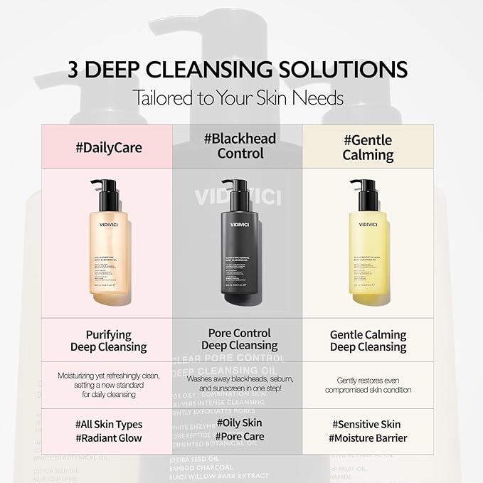 VIDIVICI Clear Gentle Calming Deep Cleansing Oil 10.14 fl.oz | Smooth & Gentle Makeup Remover for Sensitive Skin, Protect Skin Barrier with Ceramide, Korean skin care