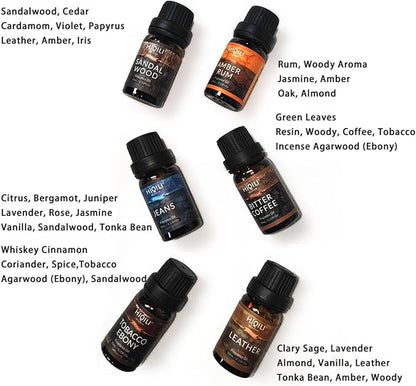 HIQILI Fragrance Essential Oil for Men 6x10ml Candle Scents for Candle Making Scented Oils Set for Aromatherapy Diffuser DIY Christmas