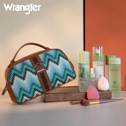 Montana West Wrangler Makeup Bag for Women Small Cosmetic Toiletry Bags Western Make Up Pouch Durable Cute Travel Purse, Jean Blue