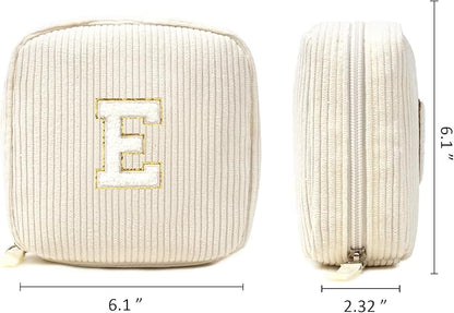 LETGO Birthday Gifts for Women Small Personalized Initial Monogram Makeup Bag,Preppy Corduroy Makeup Bags Travel Toiletry Bag Cute Pouch Purse for Her Mom Girlfriend Wife Sister Teacher Bridesmaid