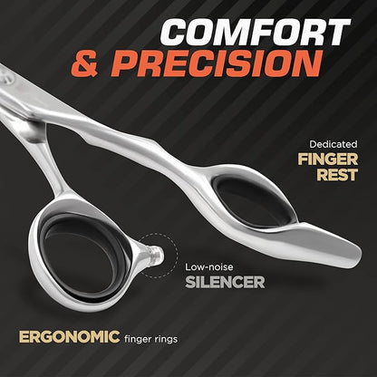 Professional Thinning Shears 6 Inch with Extremely Sharp Blades, 440C Steel Thinning Scissors, Durable, Smooth Motion & Fine Cut, Hair Scissors with Elegant Sheath, Cleaning Leather & Key