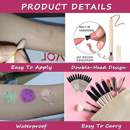 Eyeshadow Makeup, Waterproof Hypoallergenic Long Lasting Eye Liner, Highlighter Matte Cream Eye Shadow Stick, Glitter Primer Palette Shimmer Eyeliner Pen, Grass Green