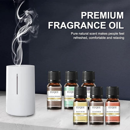 EUQEE 6PCS Fragrance Oils for Men, Men's Pubs Gift Set Premium Fragrance Oils -10ml-Leather, Sweet Tobacco（New Name-Honeyed Haze）, Dragons Blood, Sandalwood, Bay Rum, Cedarwood (Men's Pubs)