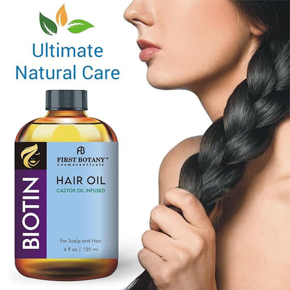 First Botany Biotin Castor Oil Encourages Hair Growth, Scalp & Hair Strengthening Serum, Nourishing Treatment for Split Ends, Dry Scalp, Safe for All Hair Types, 4 fl oz