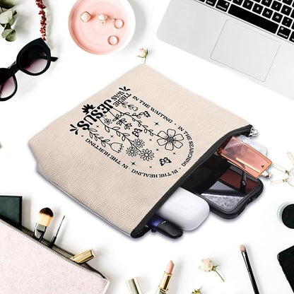 Boho Floral Christian Makeup Bag, Christian Gifts for Women, Bible Stuff Prayer Supplies, There Was Jesus Cosmetic Bag Pouch