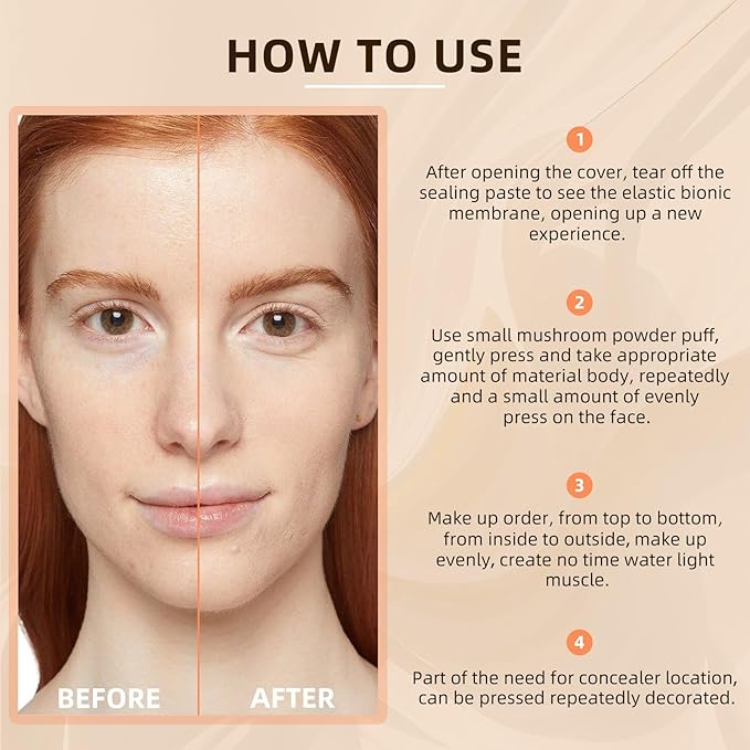 Mushroom Head Air Cushion CC Cream - Tattoo Cover up Makeup Waterproof Long-Lasting Moisturizing Concealer Foundation, Even Skin Tone for All Skin Types (Medium)