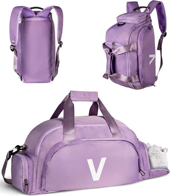 Preppy Gifts, Initial Gym Bags with Shoe Compartment, Dance Bag for Girls, Monogram Kid Overnight Bags, Carry on Travel Duffel-Perfect for Ballet Sport Gymnastics Cheer (Letter V)