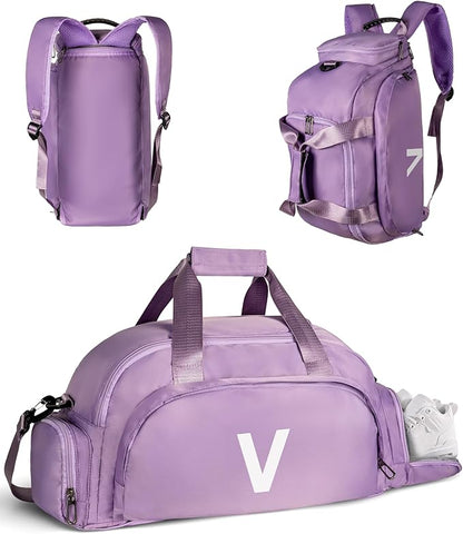 Preppy Gifts, Initial Gym Bags with Shoe Compartment, Dance Bag for Girls, Monogram Kid Overnight Bags, Carry on Travel Duffel-Perfect for Ballet Sport Gymnastics Cheer (Letter V)