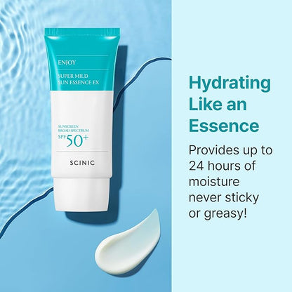 SCINIC Enjoy Super Mild Sun Essence EX 1.69 fl oz(50ml) SPF 50+ | Lightweight, Fast-Absorbing, Hydrating Sunscreen | Korean Skincare