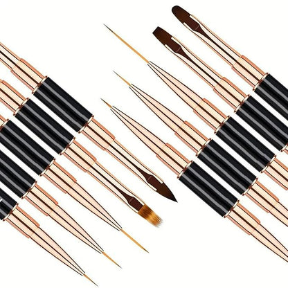 5Pcs Nail Art Bushes Set Double-Ended Professional Gel Polish Nail Art Design Painting Tools Nail Art Liner Brush (5/7/9/11/15/20mm) for Nails Detail, Long Lines, Ombre, Drawing(Black)