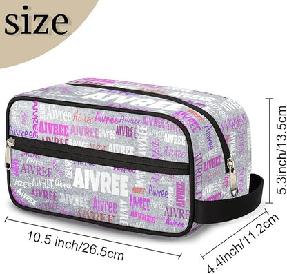 Personalized Travel Cosmetic Bag Waterproof Makeup Bags, Custom Name Organizer Case Toiletries Container Bag Silver Glitters