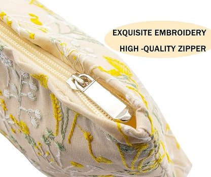 2 Pcs Makeup Bags, Large Cosmetic Bag Travel Toiletry Bag Organizer for Women, Embroidery Craft, Floral Makeup Bag Small Cosmetic Pouch Purse with Zipper Gifts for Girls Teen