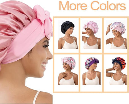 GDTOGRT Satin Silk Bonnet for Sleeping Women - Double Layer Sleep Hair Bonnets Caps for Curly Braid Hair with Tie Band