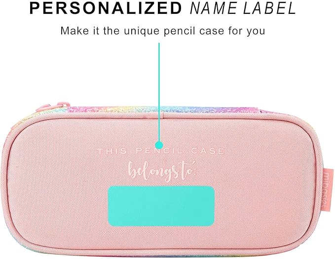 mibasies Girls Pencil Case for Kids, Multi-Slot Pencil Pouch, Pink Blue Rainbow