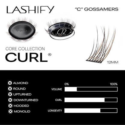 Lashify Curl 12mm Gossamer Eyelash Extensions Refill, Truffle Color, DIY False Lashes for a Natural Look