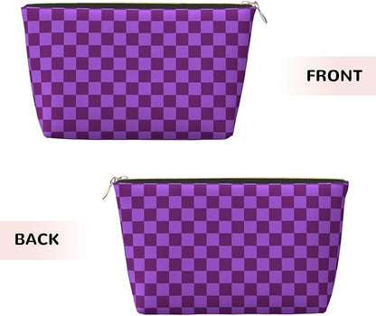 Womens Leather Makeup Bag Cosmetic Bag Travel Toiletry Bags Make Up Bags for Women Adult (Elegant Purple)