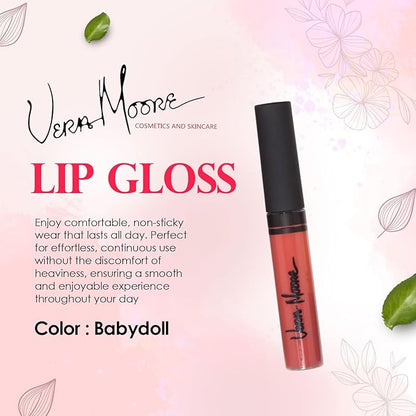 Lip Gloss, Moisturizing Lip Color with Shimmer for Long Lasting Shine, Lightweight Lip Stain, Girls Non-Sticky Lip Gloss with Aloe Vera, W/Vitamin C, E (Babydoll)