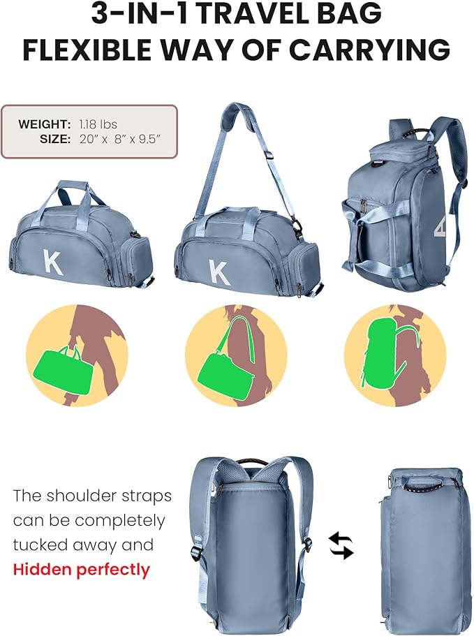 Birthday Gifts for Women, Initial Gym Bags with Shoe Compartment, Dance Bag for Girls, Monogram Kid Overnight Bags, Small Travel Duffle Tote-Engagement Gift (Letter N)