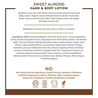 Desert Essence Hand and Body Lotion, Sweet Almond, 8 oz