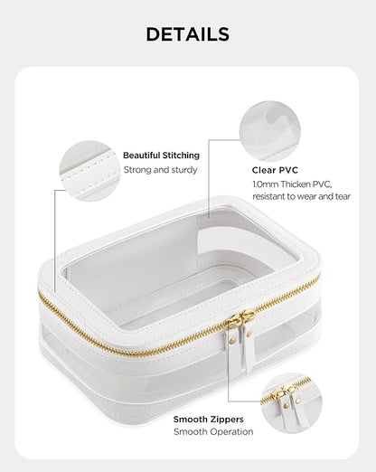 Medium Clear Makeup Bag for Women, Portable Travel Makeup Bag Organizer Waterproof Toiletry Bag Cute Makeup Bags Cosmetic Bag Makeup Pouch, White