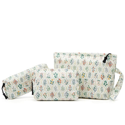 Makeup bag set small Cosmetic bag for women purse Corduroy Organizer with interior Pockets Pencil zipper Pouch travel Toiletry Bag with handle(Multi-Plants)