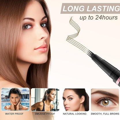 Eyebrow Pencil, 2-in-1 Waterproof Eyebrow Pen with 4 Tip Brow Pen and Ultra-Precise Brow Pencil, with Dual-ended Eyebrow Brush, Eyebrow Makeup for Natural Looking Eyebrows - Dark Blonde