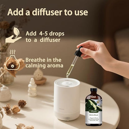 White Musk Fragrance Oil-White Musk Essential Oil 4.33oz (130ml)-100% Pure Natural Scent for Diffusers, Candles, Soap Making & Aromatherapy-Relaxing Home & Gift Essential Oil for Bath, Massage