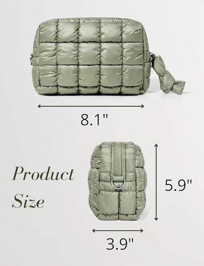 Yarnic Quilted Makeup Bag Cosmetic Bag, Travel Toiletry Bag for Women, Cute Makeup Bag Organizer Puffer Makeup Pouch (M, Sage Green)