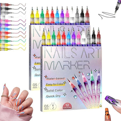 12 Color Nail Art Pens for Painting Nails, 2026 New Nail Art Markers for Gel Nails, DIY Nail Art Marker Drawing Painting Liner Pen for Home Salon Quickly Dry Nail Art (2 Pack)