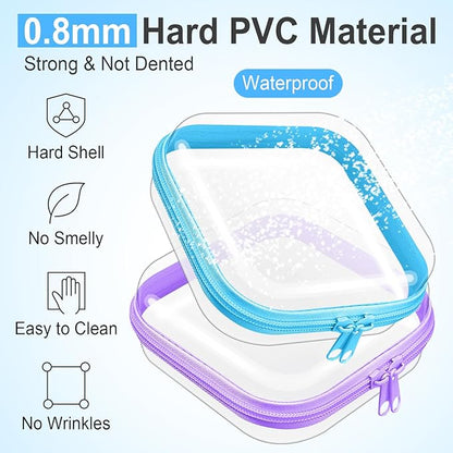 Hoolerry 4 Pcs Hard Clear Zipper Case Makeup Bags Plastic Pencil Pouch Transparent Storage Box Containers for Cosmetics, Snacks, Building Blocks, Puzzles(Multicolor,5 x 5 x 2 in)