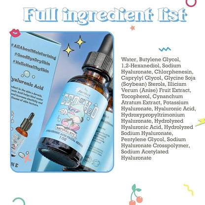 Purifect CEO of H20 Hyaluronic Acid Facial Serum – Hydrating, Moisturizing, Relieves Redness with Vitamin E – Made in USA – Plumping Formula, Pairs Well with Vitamin C Serum & Moisturizer