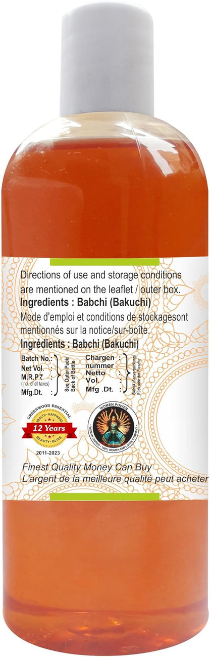 Greenwood Essential Babchi (Bakuchi) Oil (Psoralea corylifolia) | Cold Pressed | Natural | Undiluted | For Diluting Essential Oils | For Skin & Massage | Men & Women | 200ml (6.76 oz)